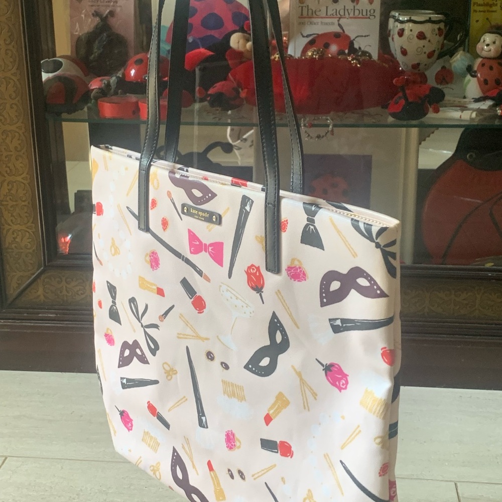 Kate Spade Pink and Black Tote Bag with Cosmetic Print - Picture 3 of 4